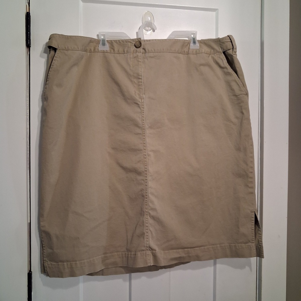 Lands End Chino Skirt Women 24W Tan Cotton Blend Knee Length Classic Workwear